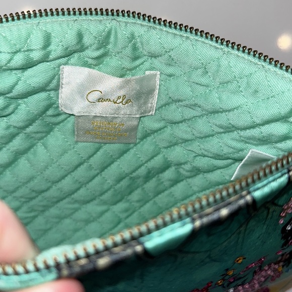 CAMILLA *Viper Room* green floral silk scarf clutch wristlet pouch bag sac